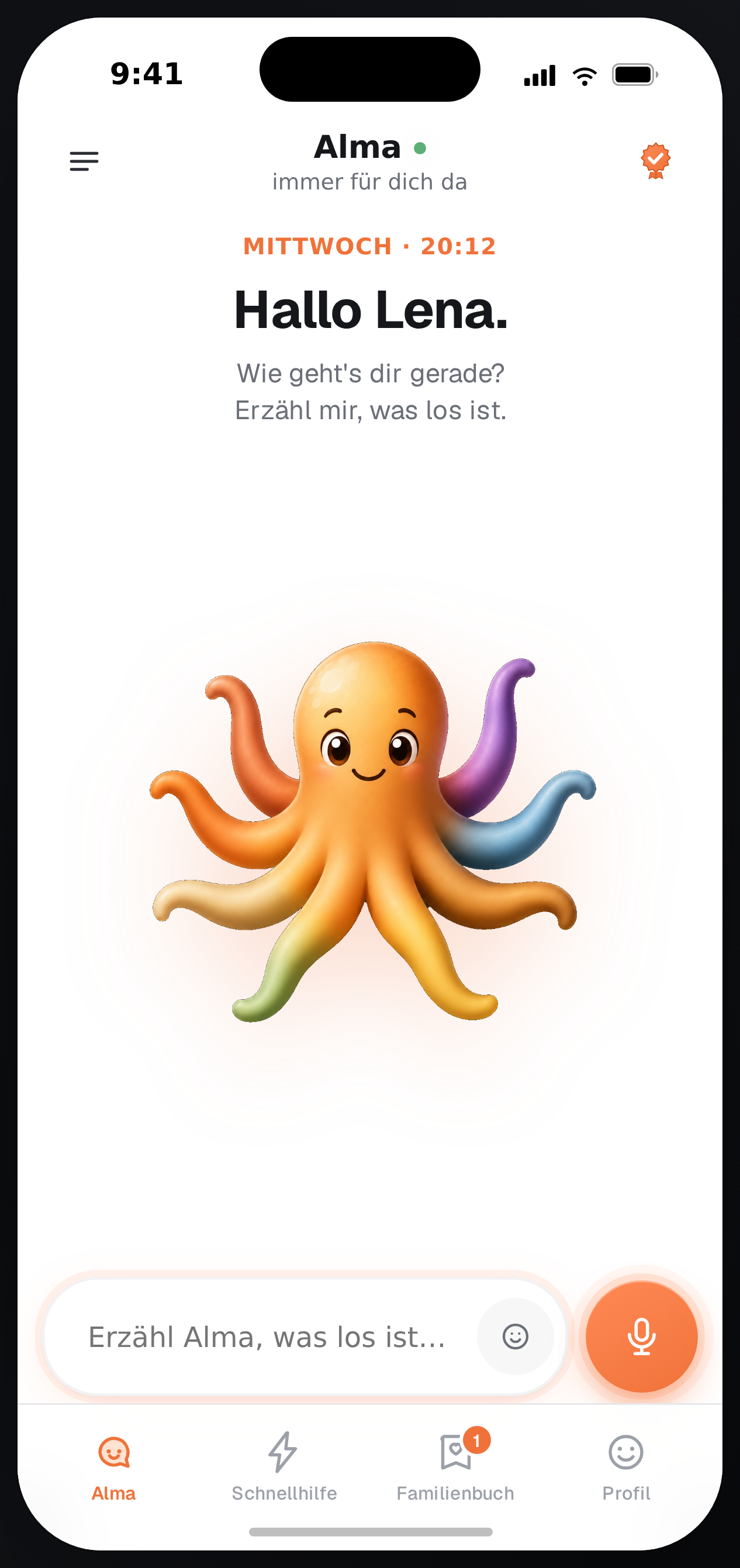 Alma App Startbildschirm